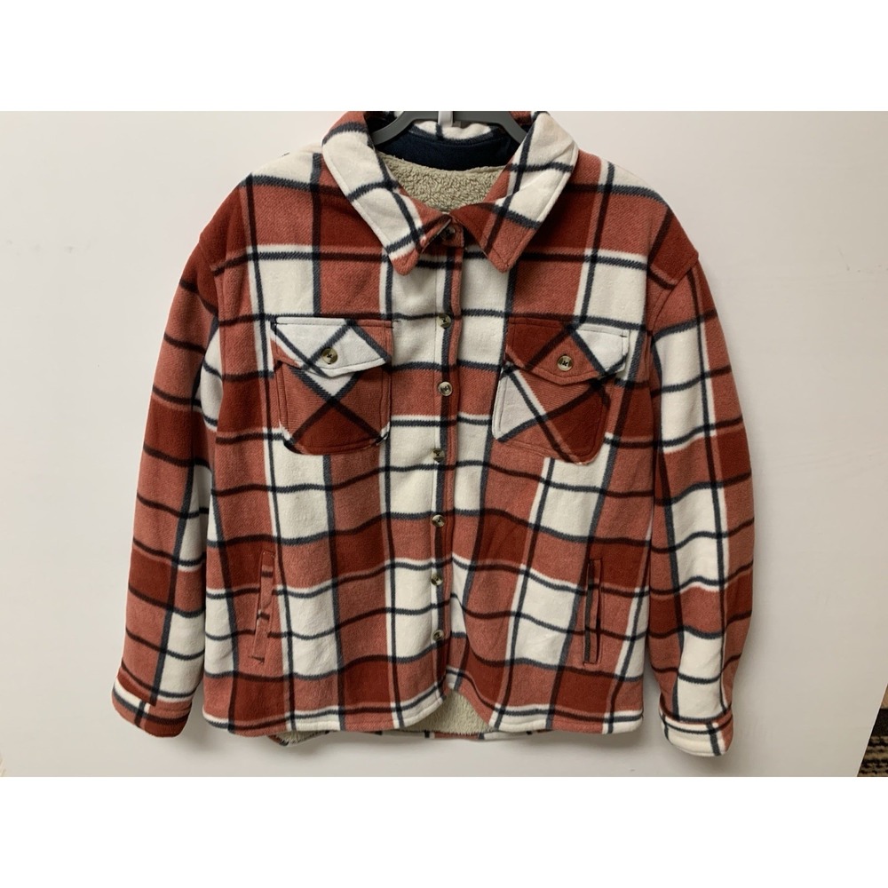 Sage Collective Womens Flannel Jacket XL Red Plaid Fleece Sherpa Lined Shacket